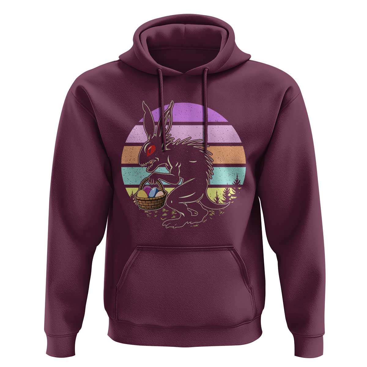 Retro Sunset Chupacabra Easter Egg Hunt Hoodie Cryptid Lover Gift