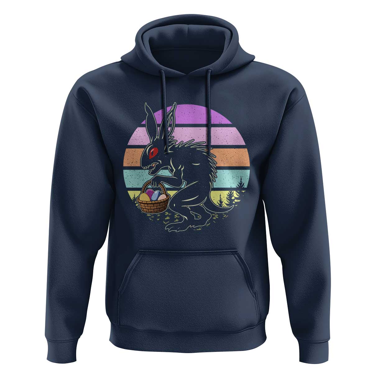 Retro Sunset Chupacabra Easter Egg Hunt Hoodie Cryptid Lover Gift