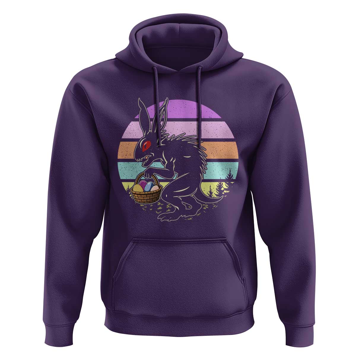 Retro Sunset Chupacabra Easter Egg Hunt Hoodie Cryptid Lover Gift