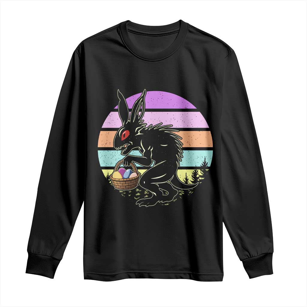 Retro Sunset Chupacabra Easter Egg Hunt Long Sleeve Shirt Cryptid Lover Gift