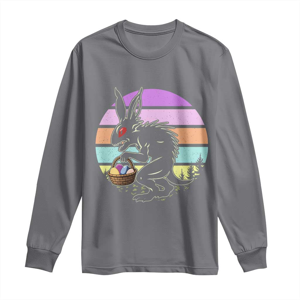 Retro Sunset Chupacabra Easter Egg Hunt Long Sleeve Shirt Cryptid Lover Gift