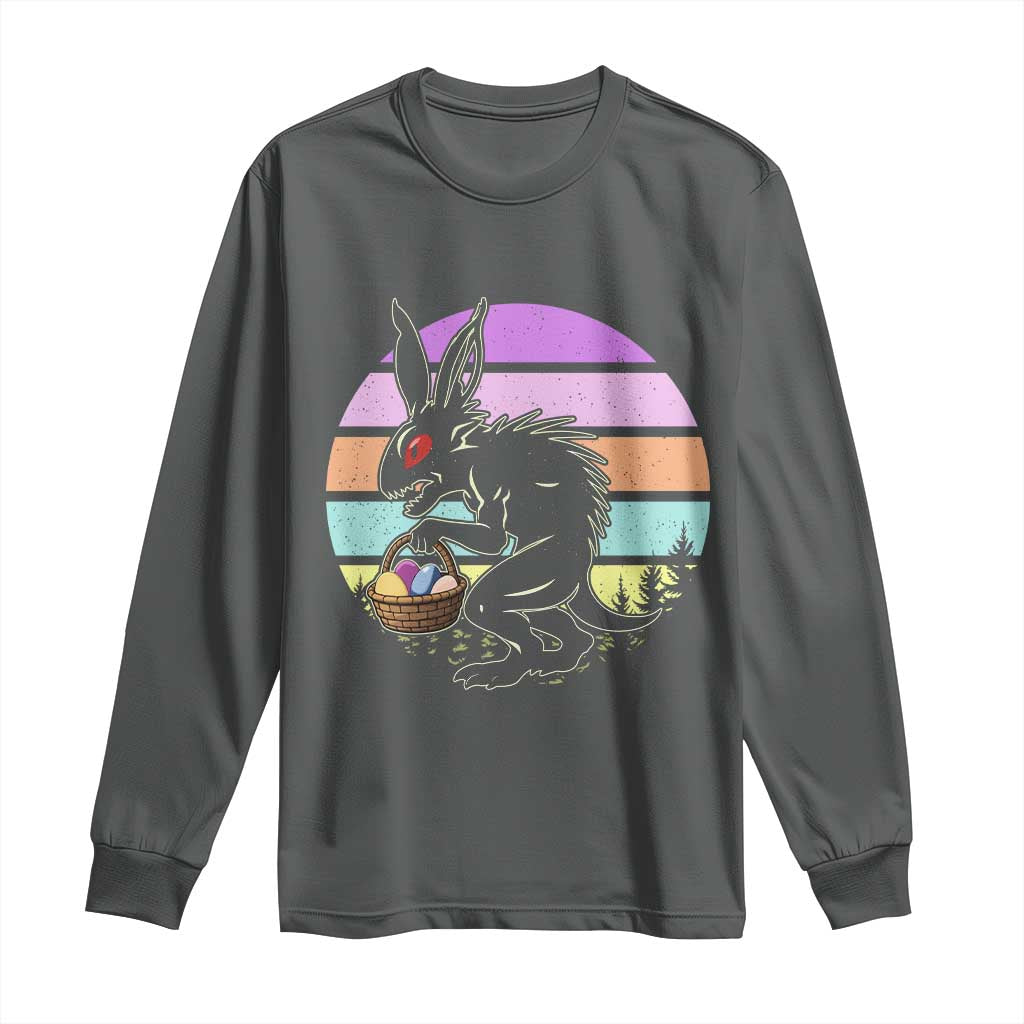 Retro Sunset Chupacabra Easter Egg Hunt Long Sleeve Shirt Cryptid Lover Gift