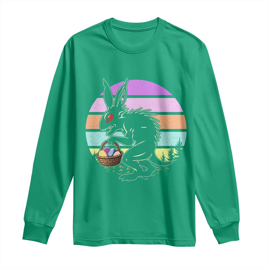 Retro Sunset Chupacabra Easter Egg Hunt Long Sleeve Shirt Cryptid Lover Gift