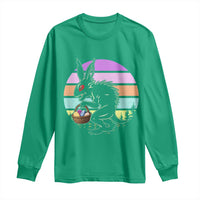 Retro Sunset Chupacabra Easter Egg Hunt Long Sleeve Shirt Cryptid Lover Gift