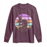 Retro Sunset Chupacabra Easter Egg Hunt Long Sleeve Shirt Cryptid Lover Gift