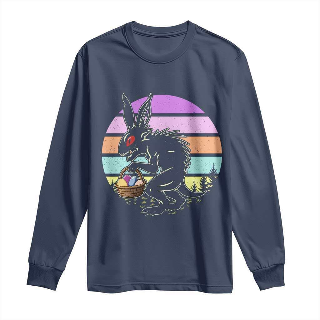 Retro Sunset Chupacabra Easter Egg Hunt Long Sleeve Shirt Cryptid Lover Gift