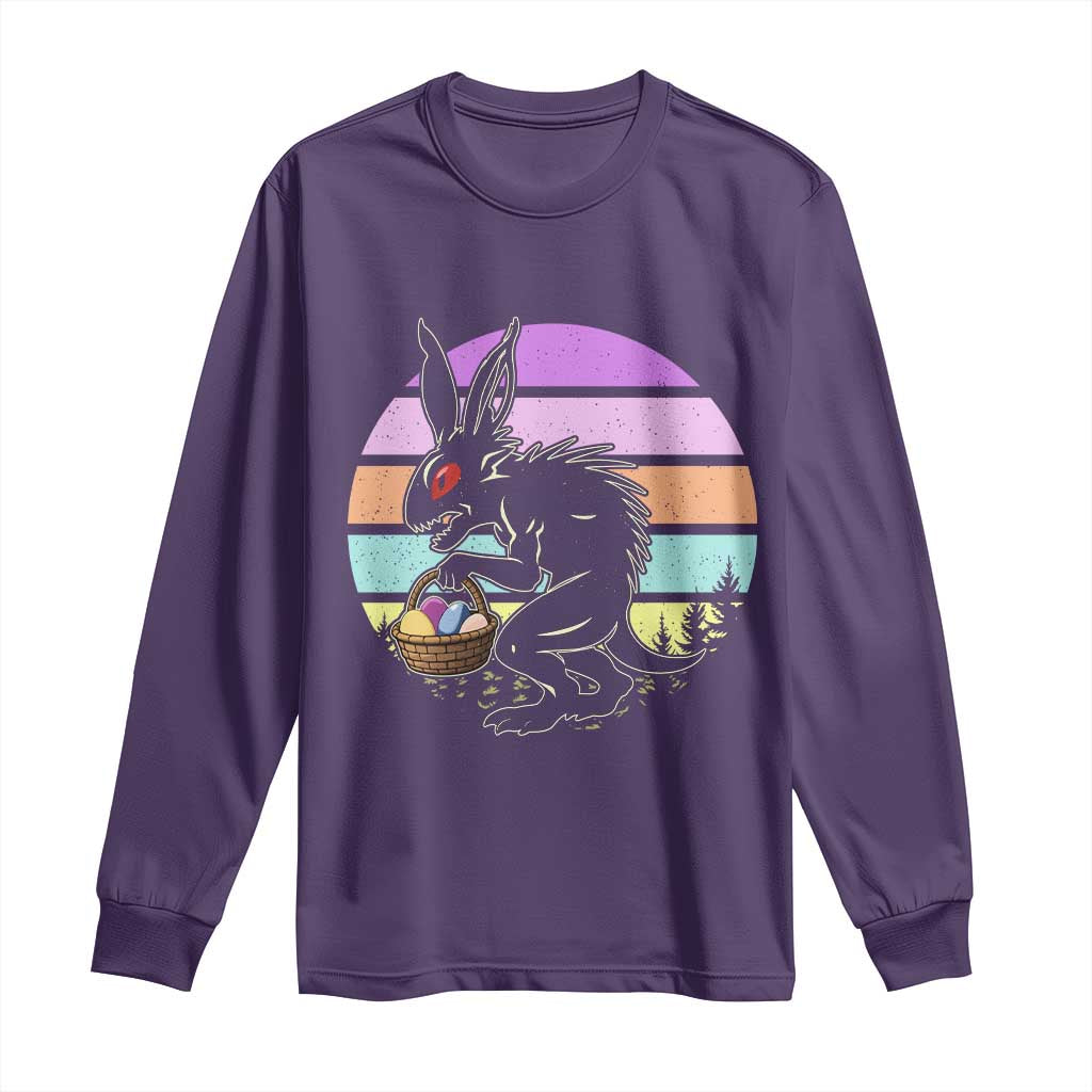 Retro Sunset Chupacabra Easter Egg Hunt Long Sleeve Shirt Cryptid Lover Gift