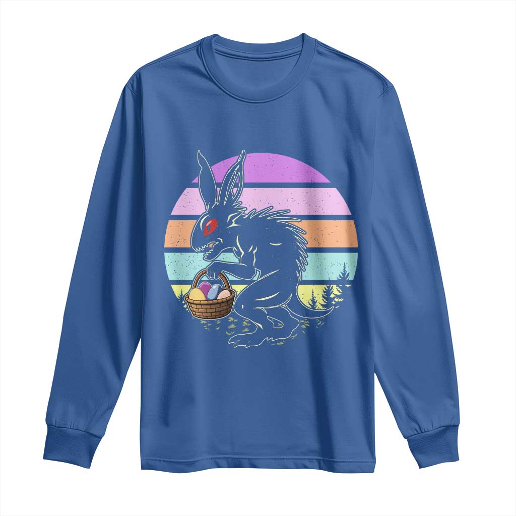 Retro Sunset Chupacabra Easter Egg Hunt Long Sleeve Shirt Cryptid Lover Gift