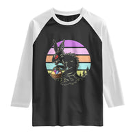 Retro Sunset Chupacabra Easter Egg Hunt Raglan Shirt Cryptid Lover Gift