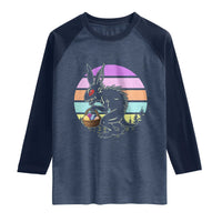 Retro Sunset Chupacabra Easter Egg Hunt Raglan Shirt Cryptid Lover Gift
