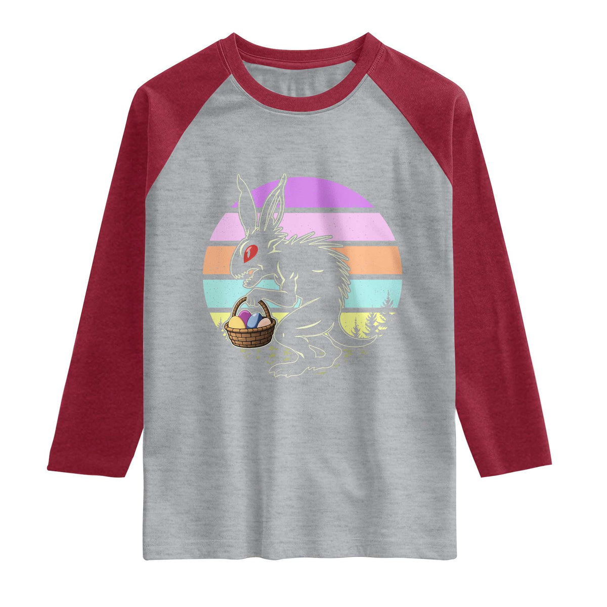 Retro Sunset Chupacabra Easter Egg Hunt Raglan Shirt Cryptid Lover Gift