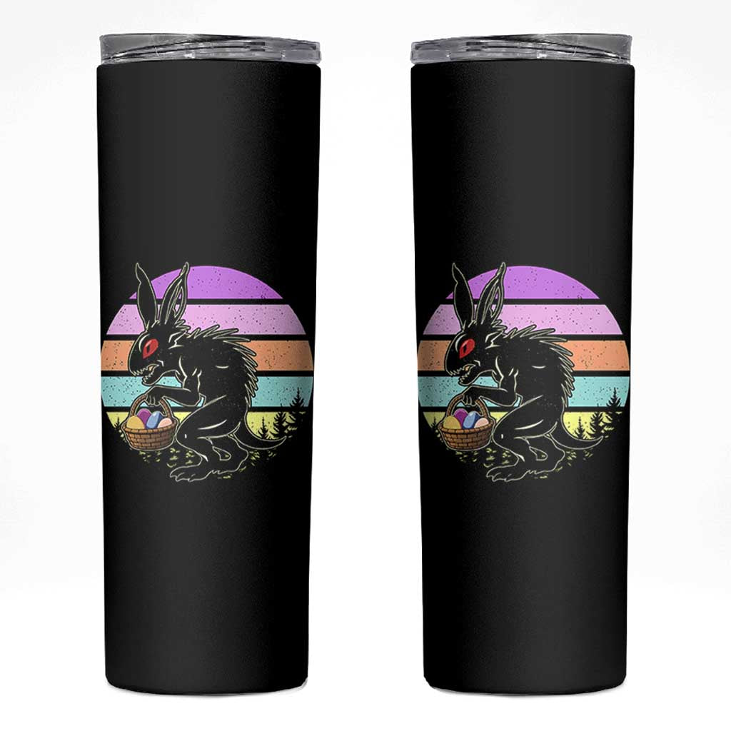 Retro Sunset Chupacabra Easter Egg Hunt Skinny Tumbler Cryptid Lover Gift