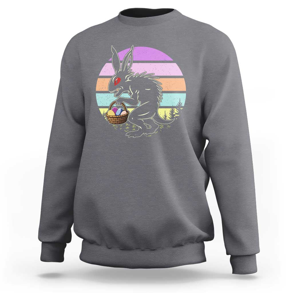 Retro Sunset Chupacabra Easter Egg Hunt Sweatshirt Cryptid Lover Gift