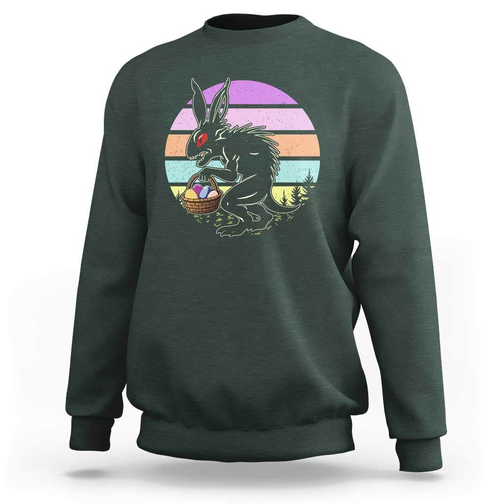 Retro Sunset Chupacabra Easter Egg Hunt Sweatshirt Cryptid Lover Gift