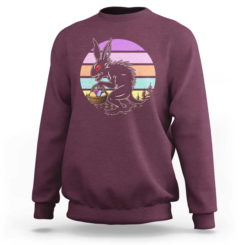 Retro Sunset Chupacabra Easter Egg Hunt Sweatshirt Cryptid Lover Gift