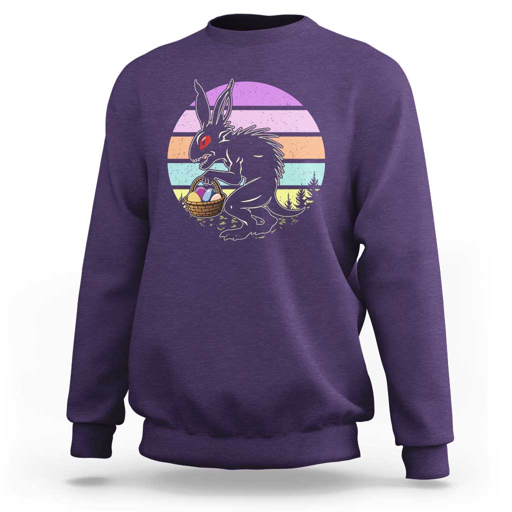 Retro Sunset Chupacabra Easter Egg Hunt Sweatshirt Cryptid Lover Gift