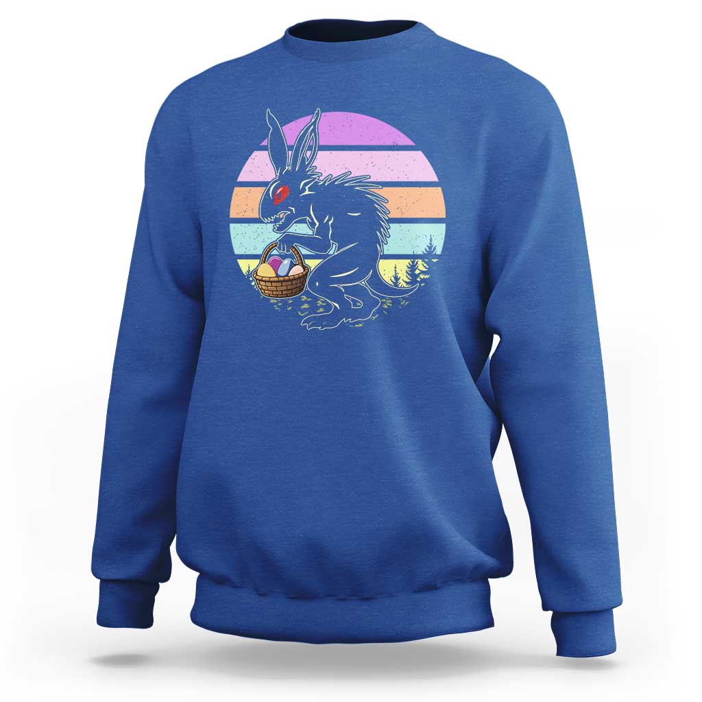 Retro Sunset Chupacabra Easter Egg Hunt Sweatshirt Cryptid Lover Gift