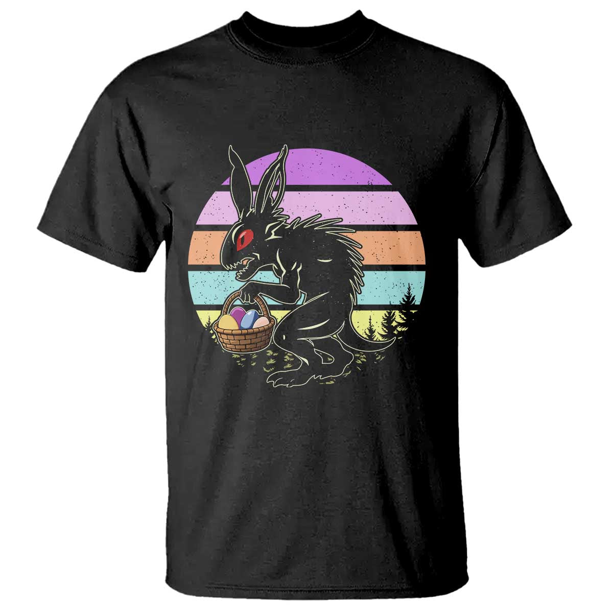 Retro Sunset Chupacabra Easter Egg Hunt T Shirt Cryptid Lover Gift
