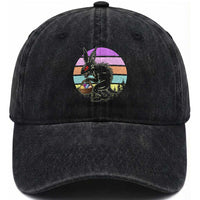 Retro Sunset Chupacabra Easter Egg Hunt Washed Cotton Baseball Cap Cryptid Lover Gift