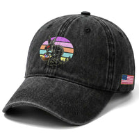 Retro Sunset Chupacabra Easter Egg Hunt Washed Cotton Baseball Cap Cryptid Lover Gift