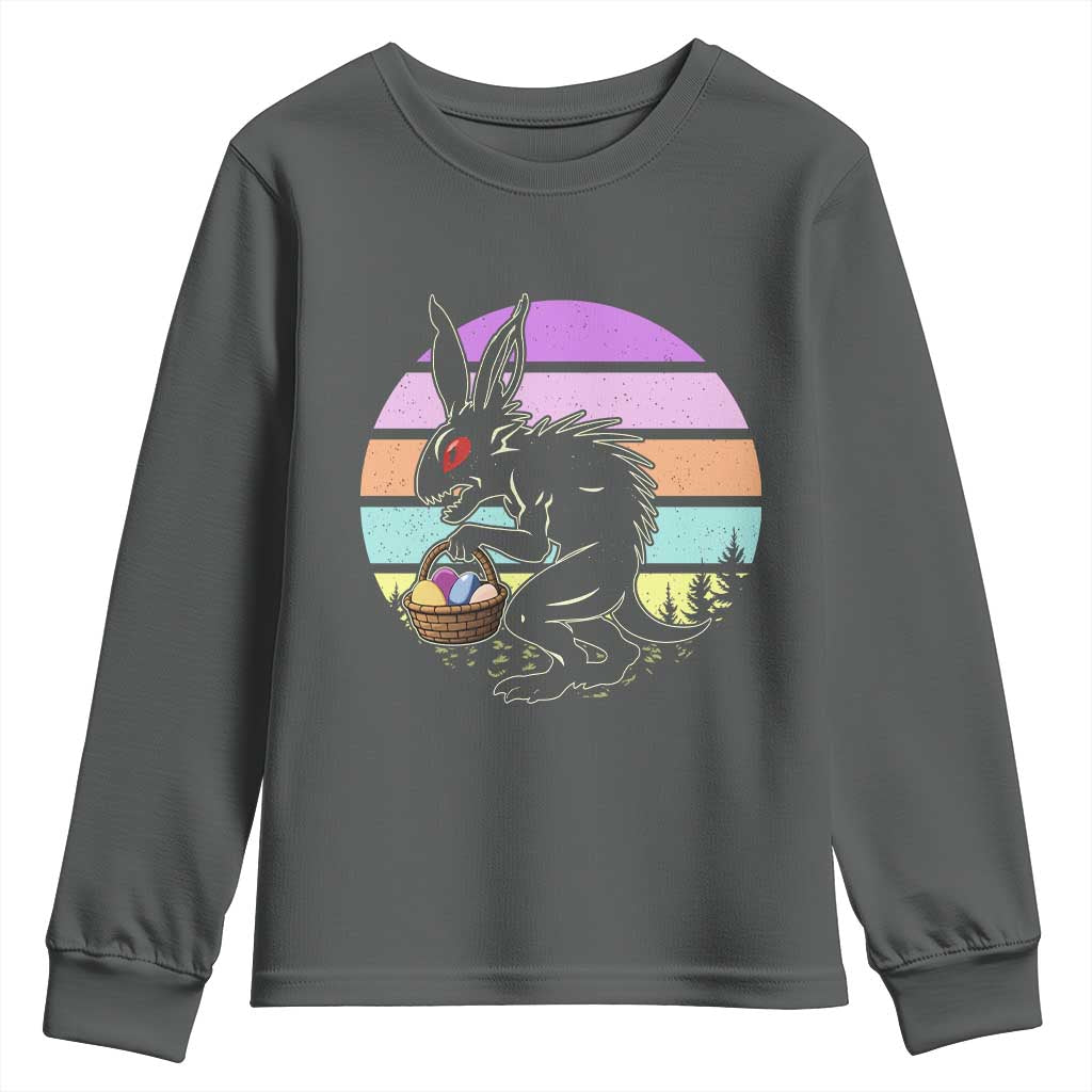 Retro Sunset Chupacabra Easter Egg Hunt Youth Sweatshirt Cryptid Lover Gift