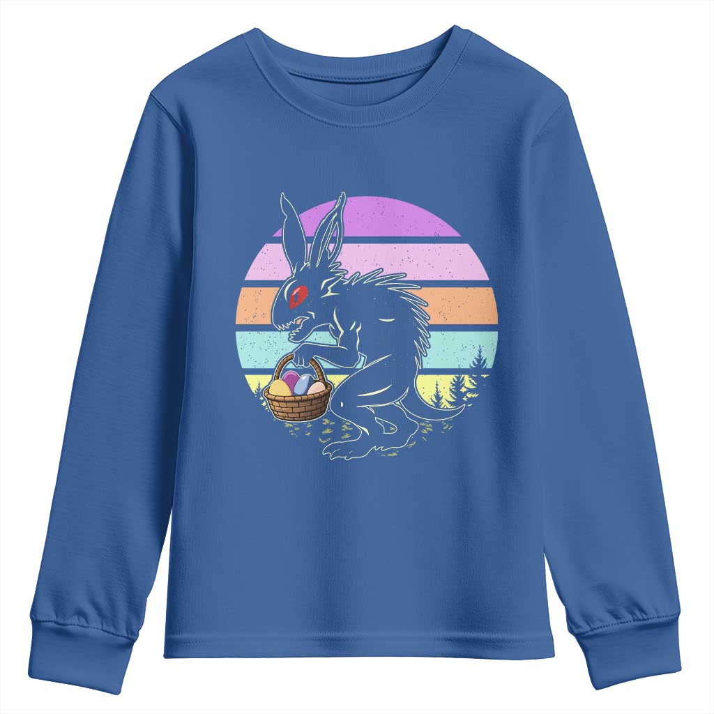 Retro Sunset Chupacabra Easter Egg Hunt Youth Sweatshirt Cryptid Lover Gift