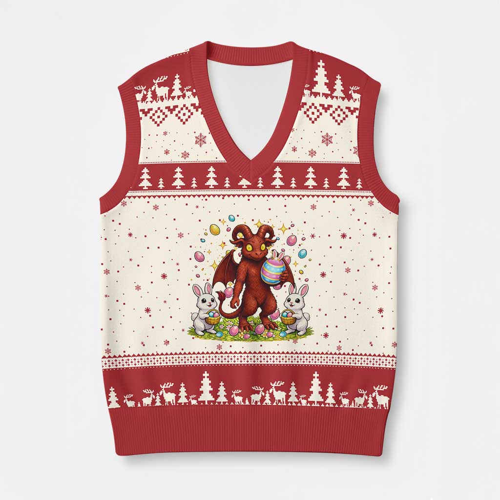 Jersey Devil Easter Egg Hunt V-Neck Knit Sweater Vest Funny Pine Barrens Folklore Gift