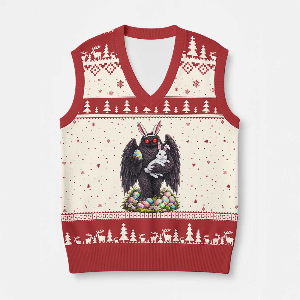 Funny Mothman Bunny Ears V-Neck Knit Sweater Vest Point Pleasant Cryptid Lover Gift