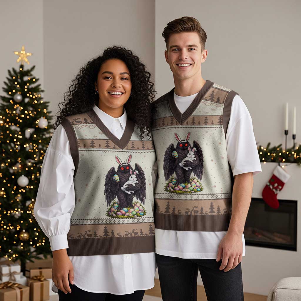 Funny Mothman Bunny Ears V-Neck Knit Sweater Vest Point Pleasant Cryptid Lover Gift