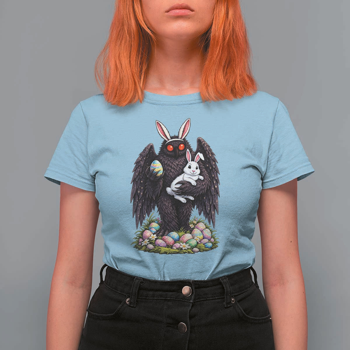 Funny Mothman Bunny Ears T Shirt For Women Point Pleasant Cryptid Lover Gift