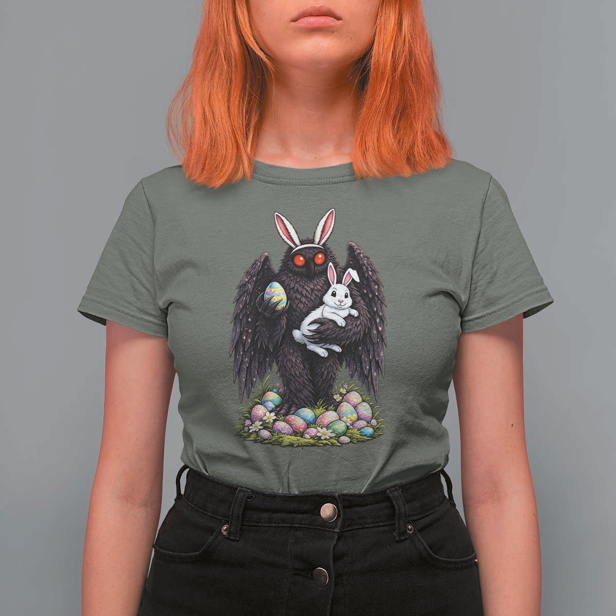 Funny Mothman Bunny Ears T Shirt For Women Point Pleasant Cryptid Lover Gift