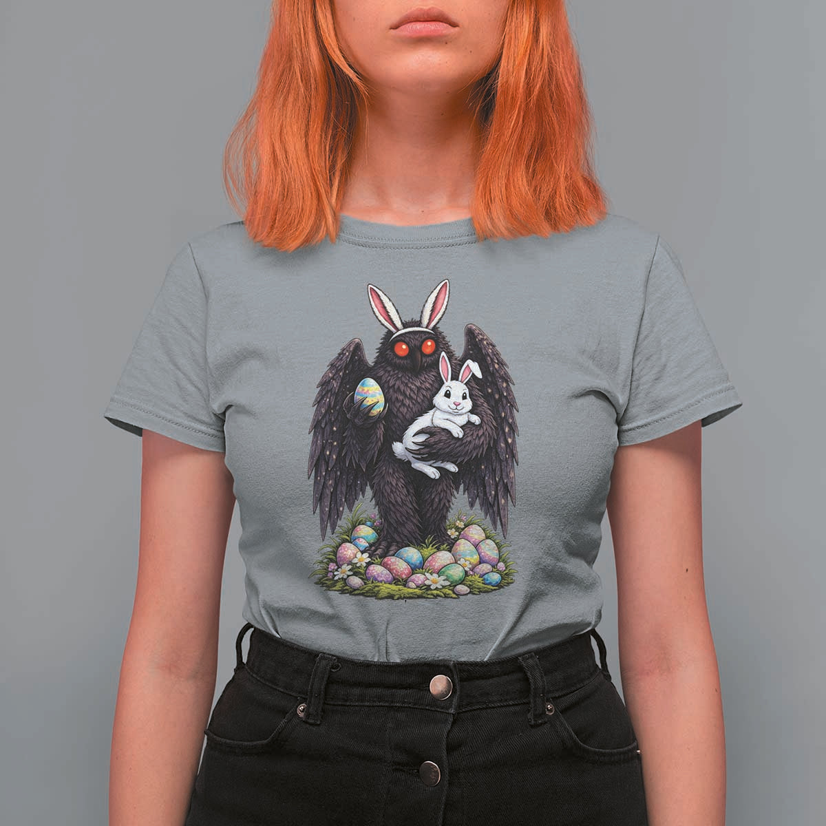Funny Mothman Bunny Ears T Shirt For Women Point Pleasant Cryptid Lover Gift