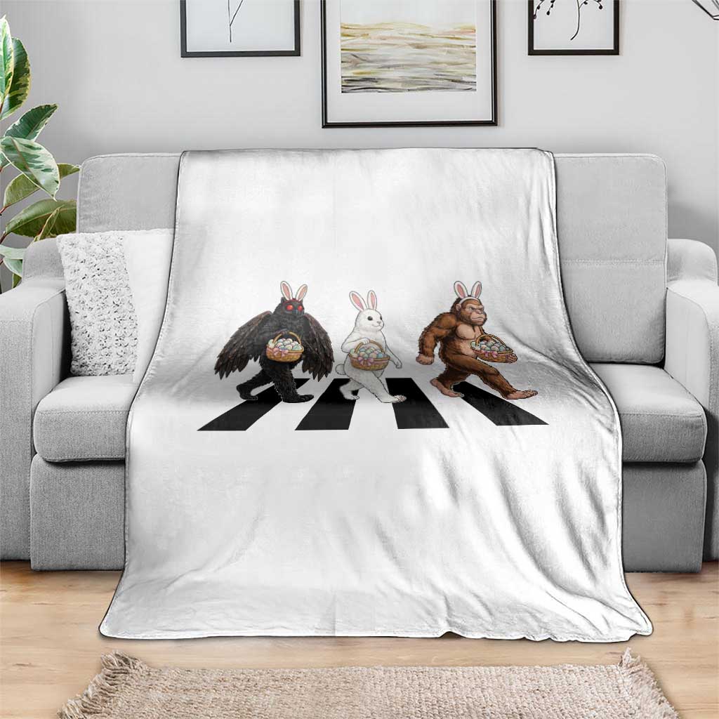 Funny Easter Bunny Bigfoot Mothman Throw Blanket Cryptid Lover Gift