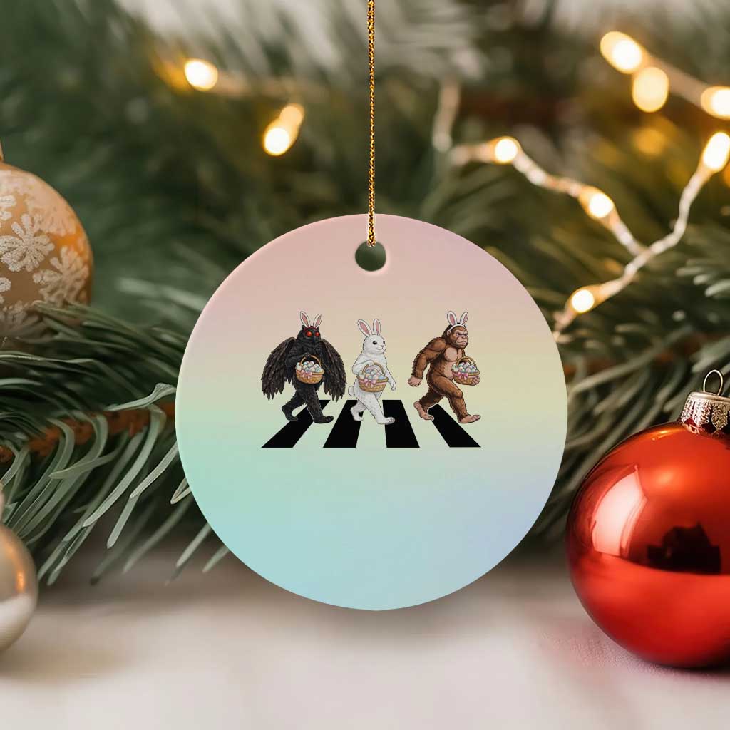 Funny Easter Bunny Bigfoot Mothman Ceramic Ornament Cryptid Lover Gift