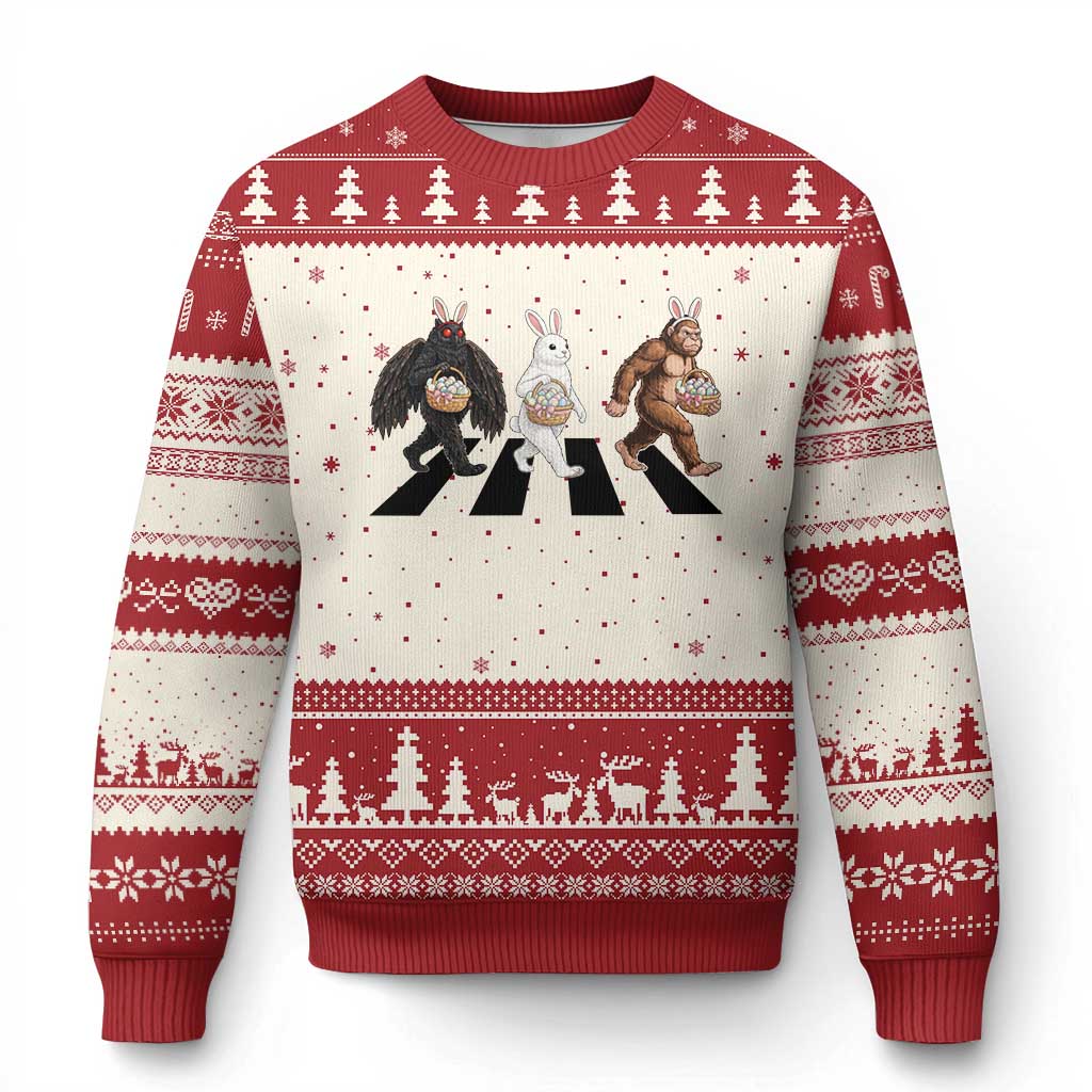 Funny Easter Bunny Bigfoot Mothman Ugly Christmas Sweater Cryptid Lover Gift