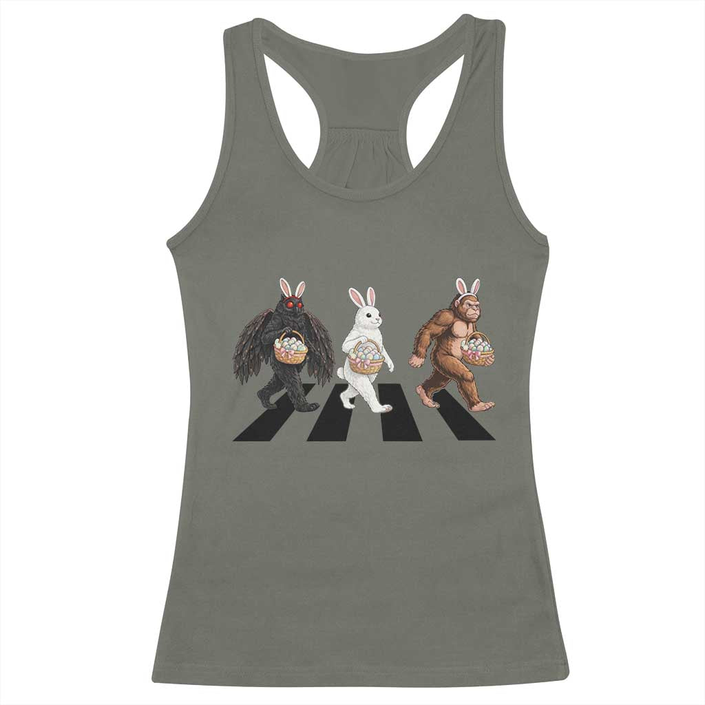 Funny Easter Bunny Bigfoot Mothman Racerback Tank Top Cryptid Lover Gift