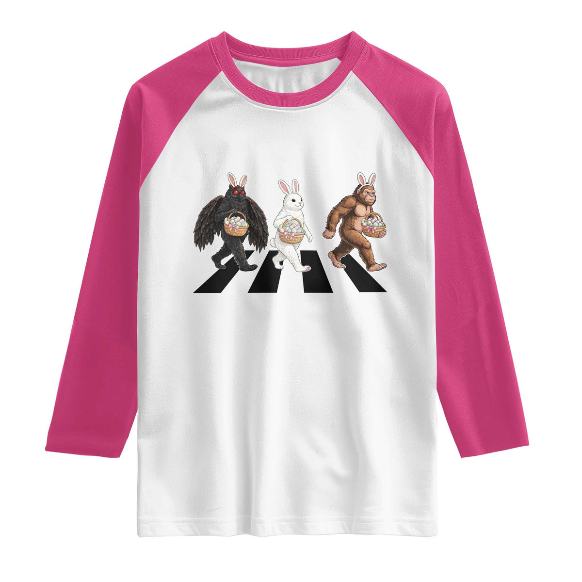 Funny Easter Bunny Bigfoot Mothman Raglan Shirt Cryptid Lover Gift