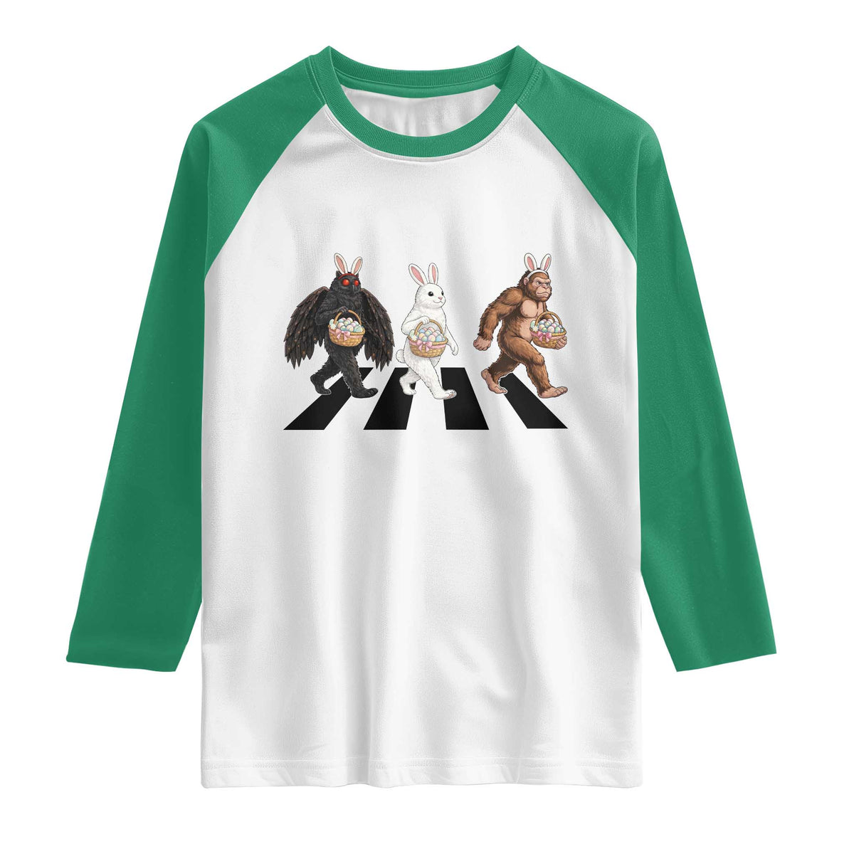 Funny Easter Bunny Bigfoot Mothman Raglan Shirt Cryptid Lover Gift