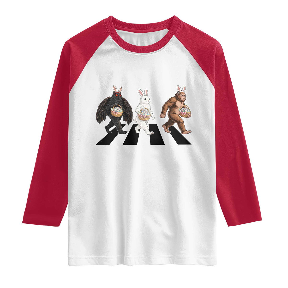 Funny Easter Bunny Bigfoot Mothman Raglan Shirt Cryptid Lover Gift