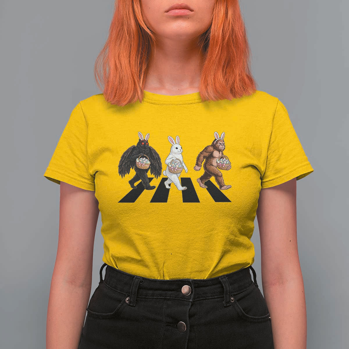 Funny Easter Bunny Bigfoot Mothman T Shirt For Women Cryptid Lover Gift
