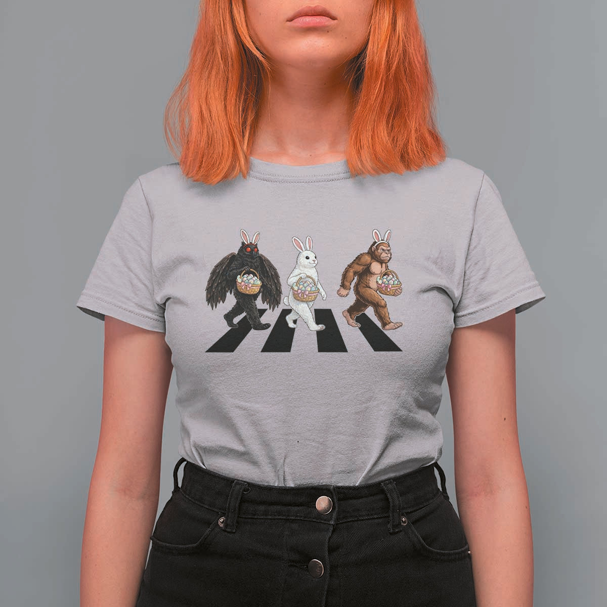 Funny Easter Bunny Bigfoot Mothman T Shirt For Women Cryptid Lover Gift