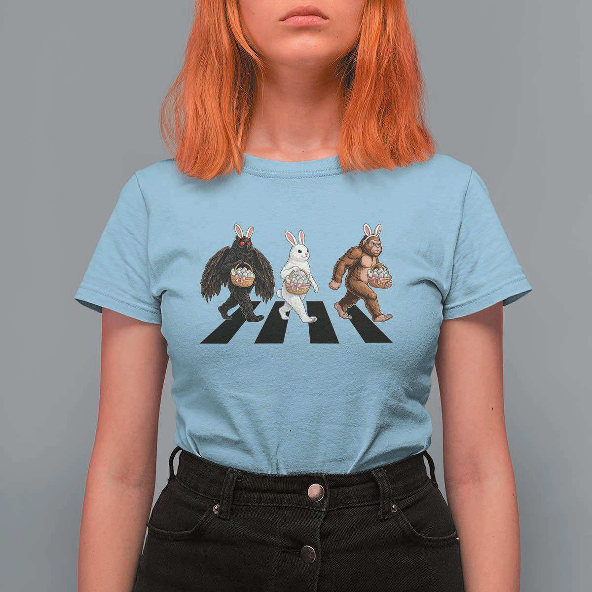 Funny Easter Bunny Bigfoot Mothman T Shirt For Women Cryptid Lover Gift