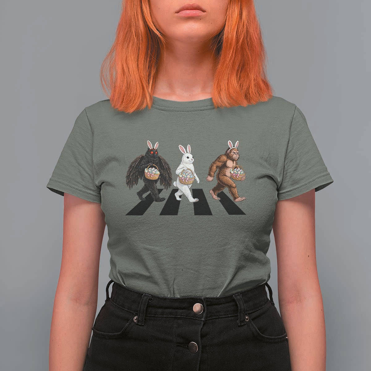Funny Easter Bunny Bigfoot Mothman T Shirt For Women Cryptid Lover Gift