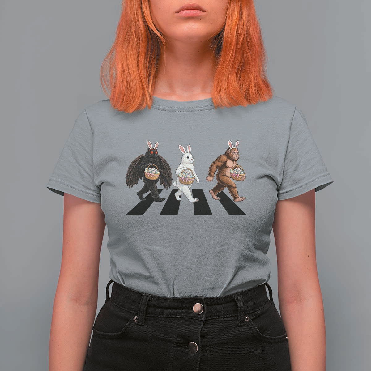 Funny Easter Bunny Bigfoot Mothman T Shirt For Women Cryptid Lover Gift