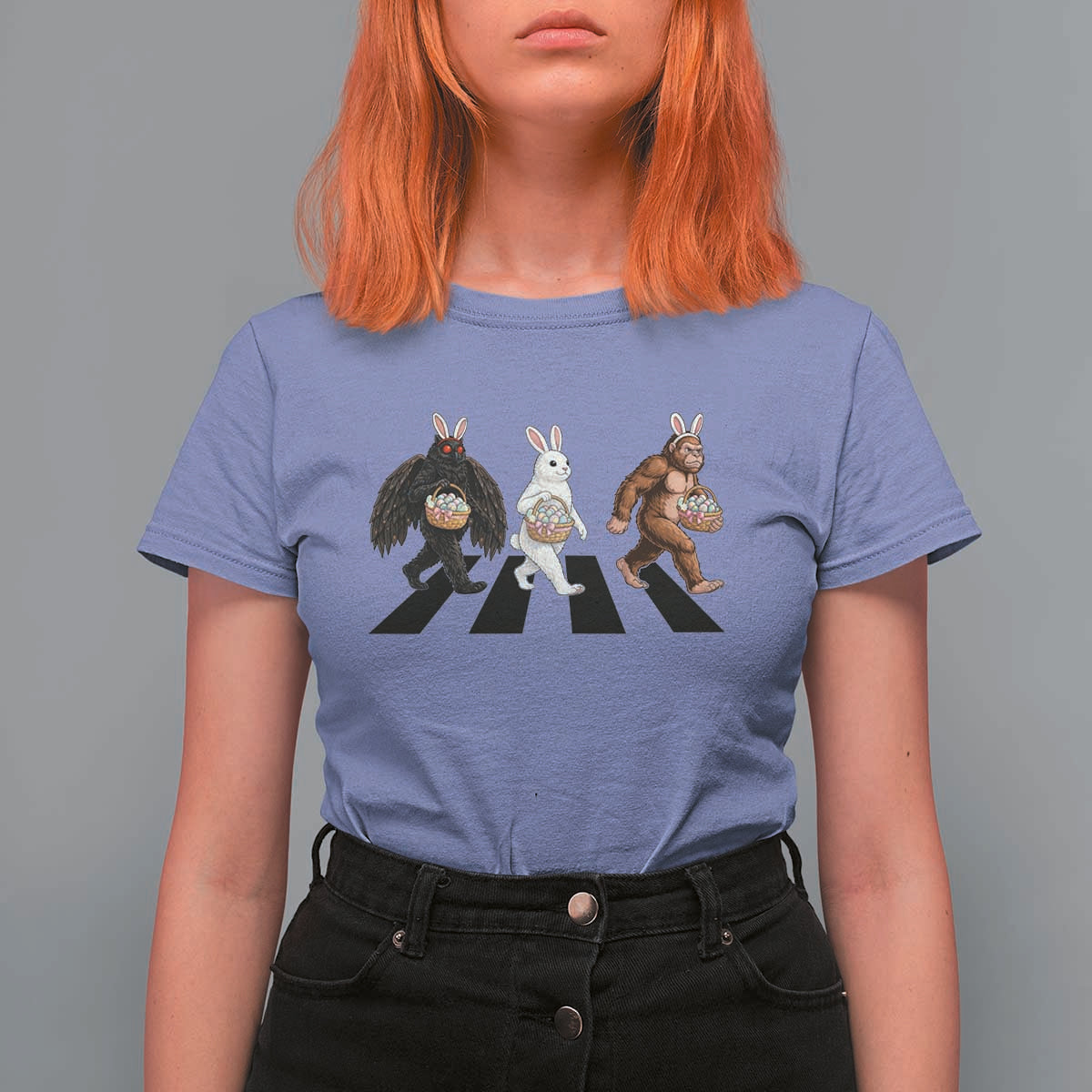 Funny Easter Bunny Bigfoot Mothman T Shirt For Women Cryptid Lover Gift