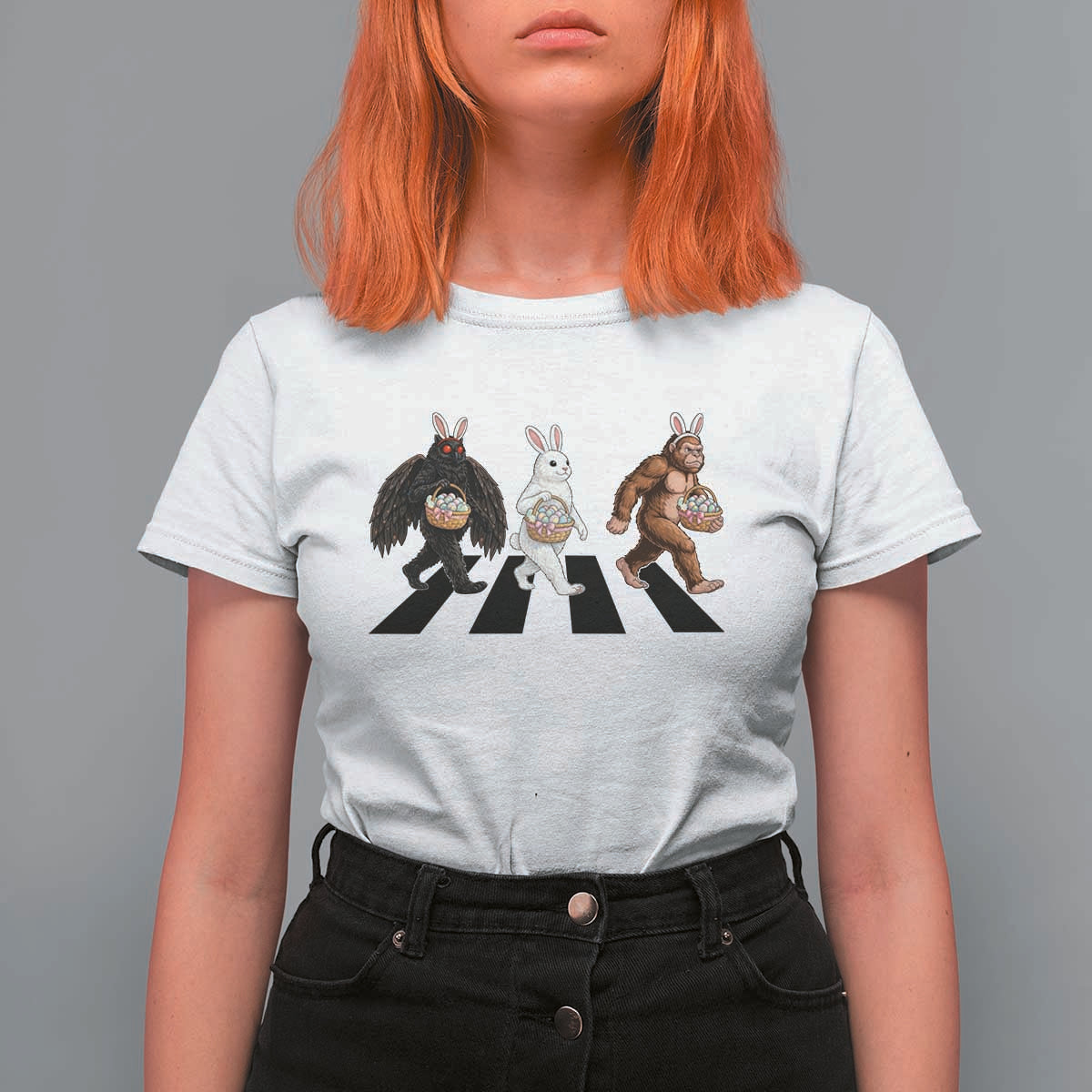 Funny Easter Bunny Bigfoot Mothman T Shirt For Women Cryptid Lover Gift