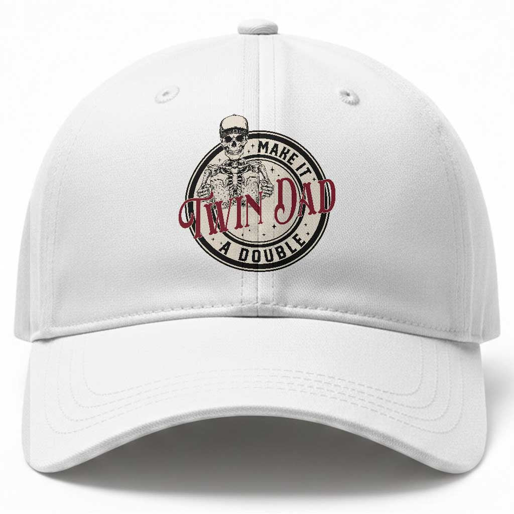 Funny Skeleton Twin Dad Make It A Double Baseball Cap Expecting Fathers Day Gift