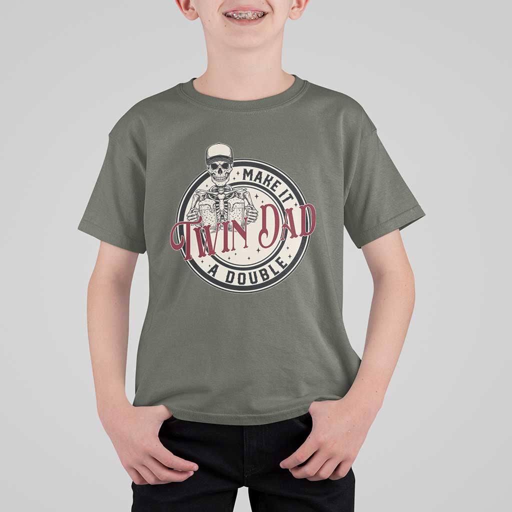 Funny Skeleton Twin Dad Make It A Double T Shirt For Kid Expecting Fathers Day Gift