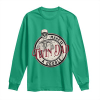 Funny Skeleton Twin Dad Make It A Double Long Sleeve Shirt Expecting Fathers Day Gift