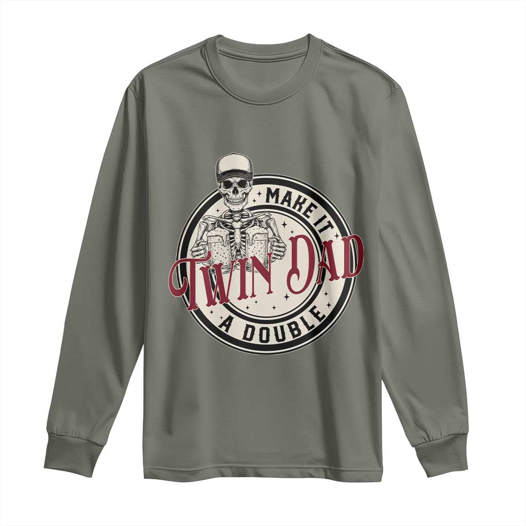 Funny Skeleton Twin Dad Make It A Double Long Sleeve Shirt Expecting Fathers Day Gift